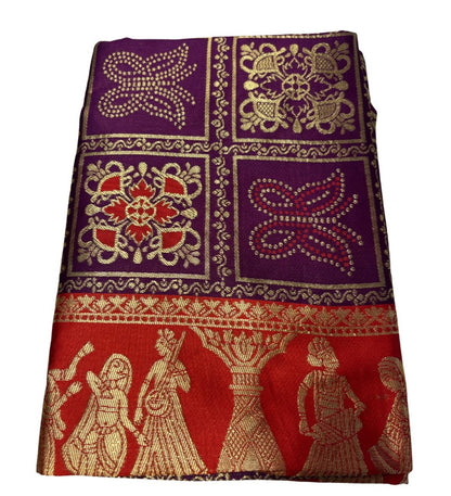 Women's Jacquard Printed Saree With Unstitched Blouse 5.5 Mtr (Wine)