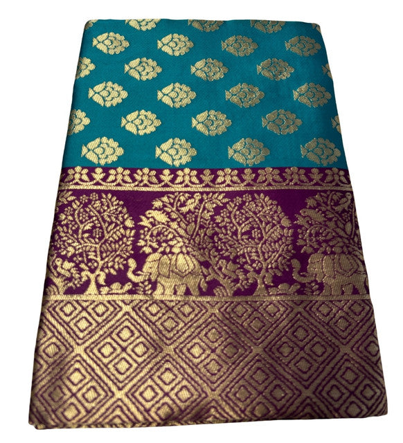 Women's Jacquard Printed Saree With Unstitched Blouse 5.5 Mtr (Turquoise)