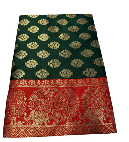 Women's Jacquard Printed Saree With Unstitched Blouse 5.5 Mtr (Bottle Green)