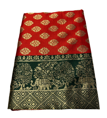 Women's Jacquard Printed Saree With Unstitched Blouse 5.5 Mtr (Red)