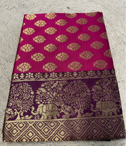 Women's Jacquard Printed Saree With Unstitched Blouse 5.5 Mtr (Magenta)
