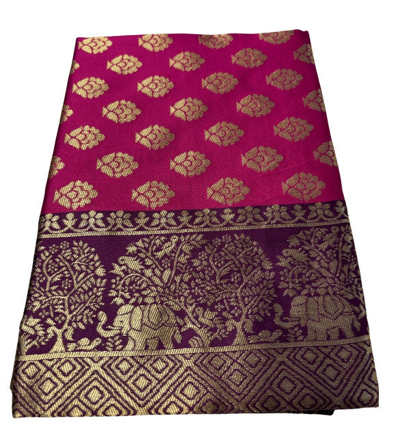 Women's Jacquard Printed Saree With Unstitched Blouse 5.5 Mtr (Magenta)