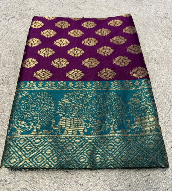 Women's Jacquard Printed Saree With Unstitched Blouse 5.5 Mtr (Purple)