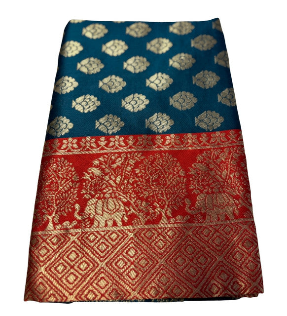 Women's Jacquard Printed Saree With Unstitched Blouse 5.5 Mtr (Teal)