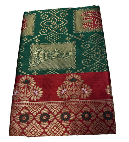 Women's Jacquard Printed Saree With Unstitched Blouse 5.5 Mtr (Dark Green)