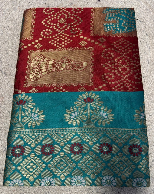 Women's Jacquard Printed Saree With Unstitched Blouse 5.5 Mtr (Maroon)