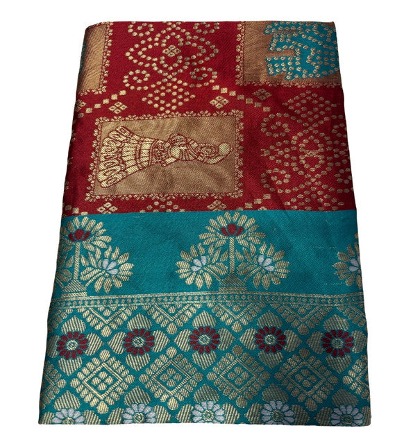 Women's Jacquard Printed Saree With Unstitched Blouse 5.5 Mtr (Maroon)