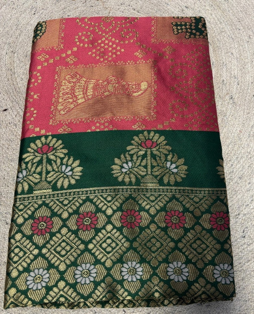 Women's Jacquard Printed Saree With Unstitched Blouse 5.5 Mtr (Pink)
