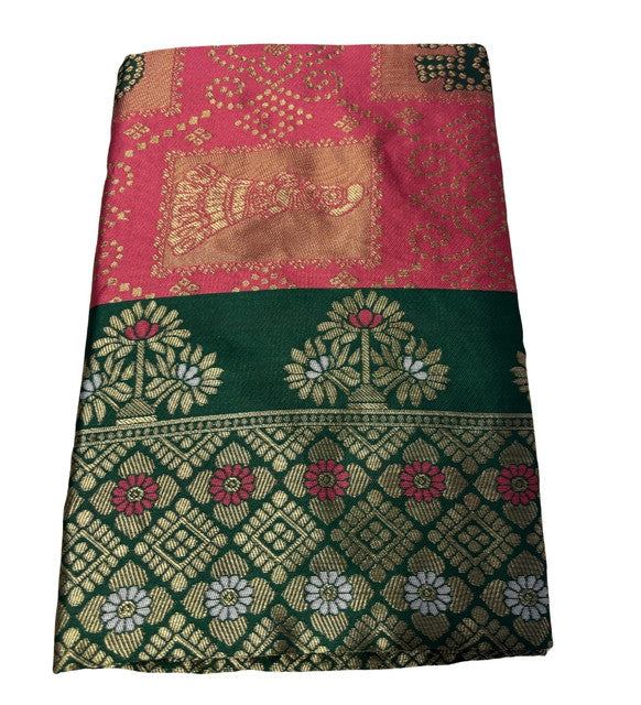 Women's Jacquard Printed Saree With Unstitched Blouse 5.5 Mtr (Pink)