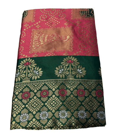 Women's Jacquard Printed Saree With Unstitched Blouse 5.5 Mtr (Pink)