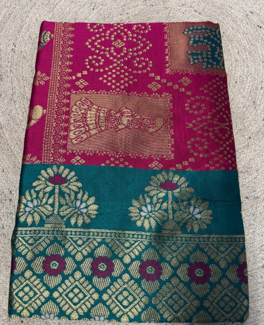 Women's Jacquard Printed Saree With Unstitched Blouse 5.5 Mtr (Magenta)