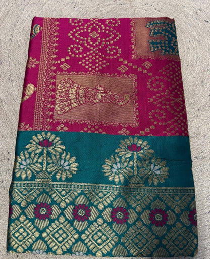Women's Jacquard Printed Saree With Unstitched Blouse 5.5 Mtr (Magenta)