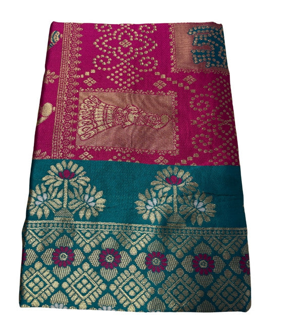 Women's Jacquard Printed Saree With Unstitched Blouse 5.5 Mtr (Magenta)