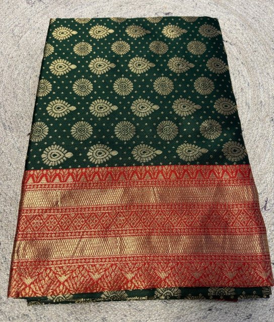 Women's Jacquard Printed Saree With Unstitched Blouse 5.5 Mtr (Bottle Green)
