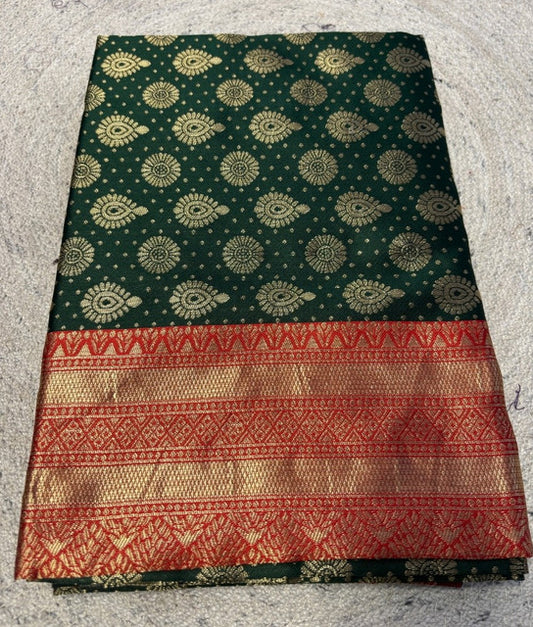 Women's Jacquard Printed Saree With Unstitched Blouse 5.5 Mtr (Bottle Green)