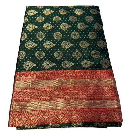 Women's Jacquard Printed Saree With Unstitched Blouse 5.5 Mtr (Bottle Green)