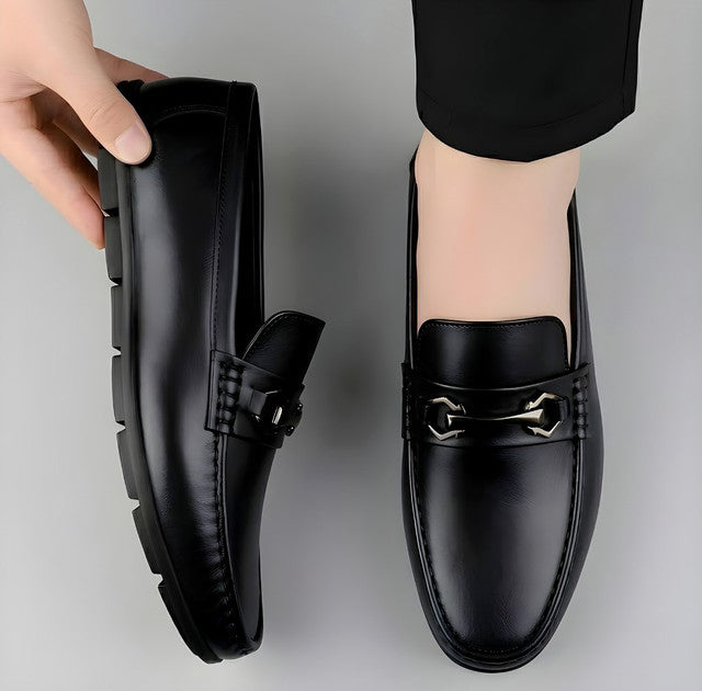Men's Synthetic Leather Solid Slip-On Casual Loafers With Metal Bit (Black) - men's footwear product image 3