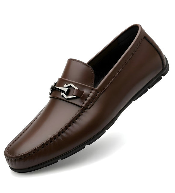 Men's Synthetic Leather Solid Slip - On Casual Loafers With Metal Bit - Brown
