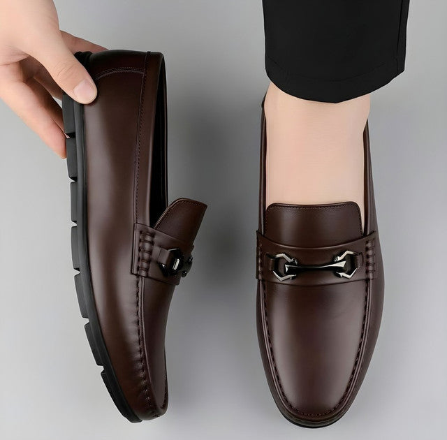 Men's Synthetic Leather Solid Slip-On Casual Loafers With Metal Bit (Brown) - men's footwear product image 3