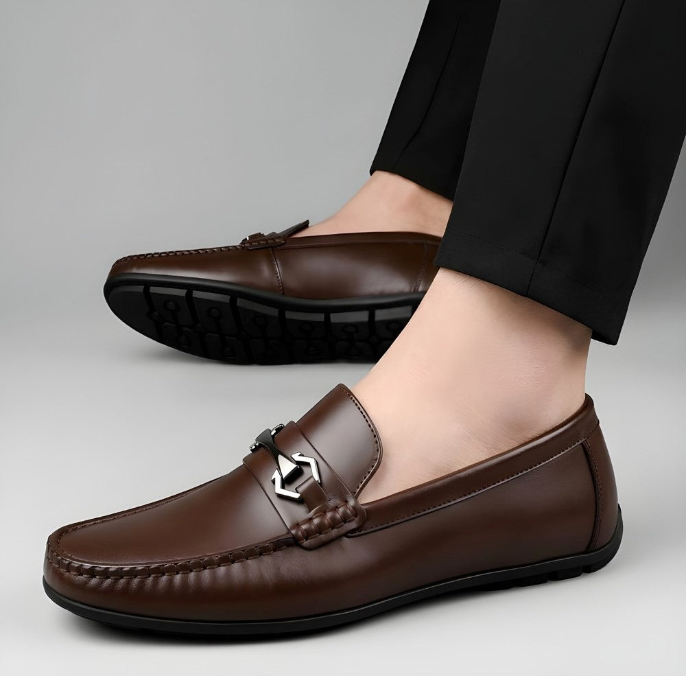 Men's Synthetic Leather Solid Slip - On Casual Loafers With Metal Bit - Brown