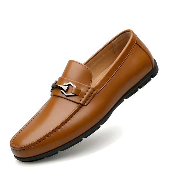 Men's Synthetic Leather Solid Slip - On Casual Loafers With Metal Bit - Tan