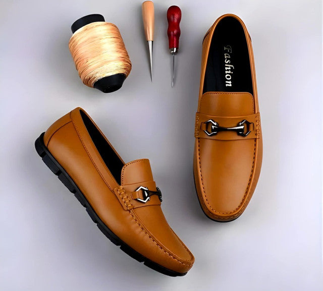Men's Synthetic Leather Solid Slip-On Casual Loafers With Metal Bit (Tan) - men's footwear product image 5