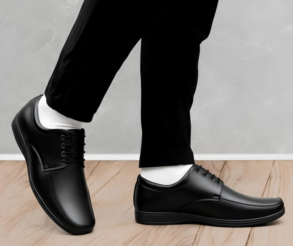 Men's Synthetic Leather Solid Lace - Up Formal Shoes - Black