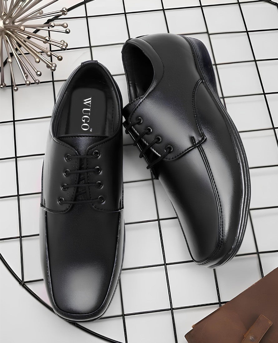 Men's Synthetic Leather Solid Lace-Up Formal Shoes (Black) - men's footwear product image 3