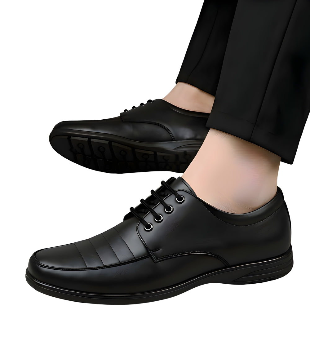 Men's Synthetic Leather Solid Lace-Up Formal Shoes (Black) - men's footwear product image 2