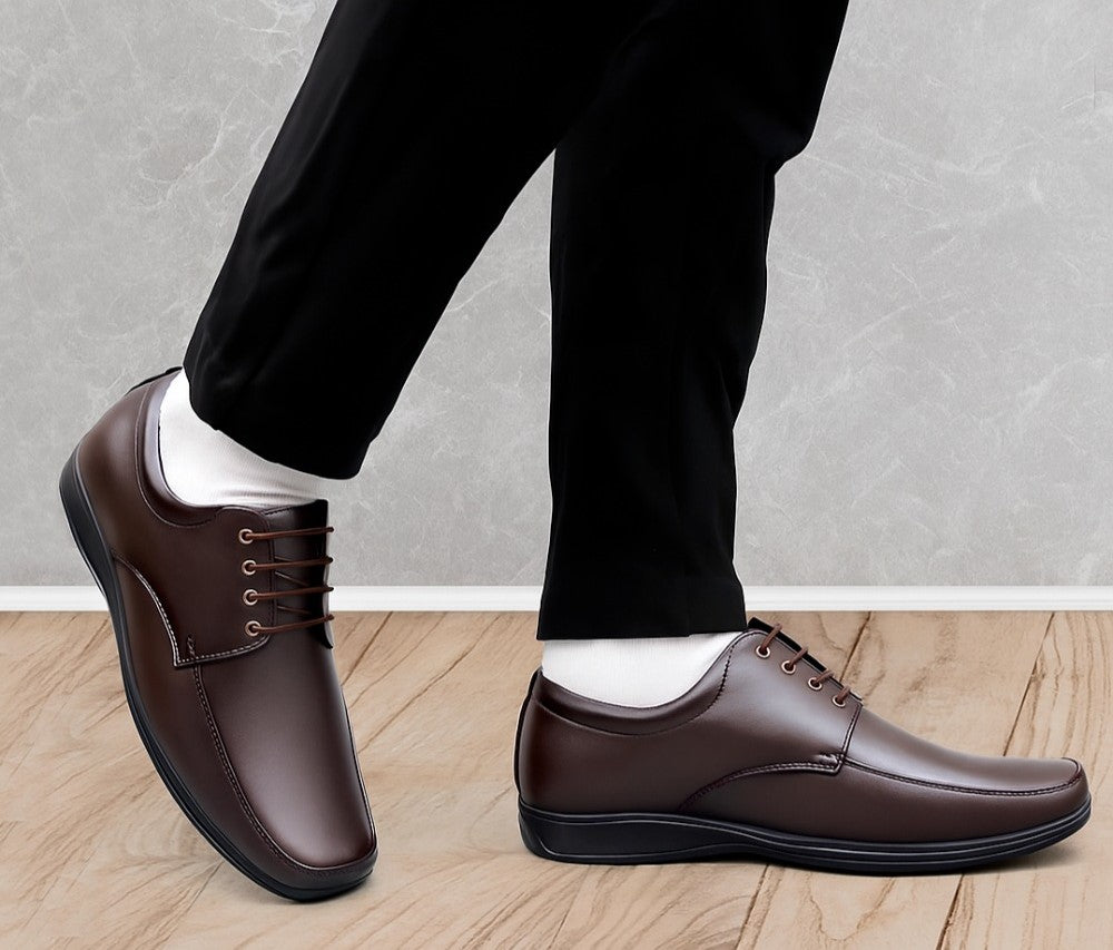 Men's Synthetic Leather Solid Lace-Up Formal Shoes (Brown) - men's footwear product image