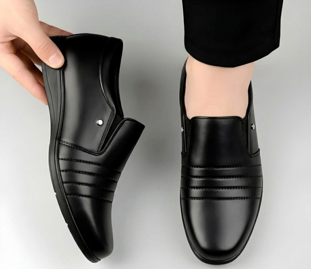 Men's Synthetic Leather Solid Slip - On Formal Shoes - Black