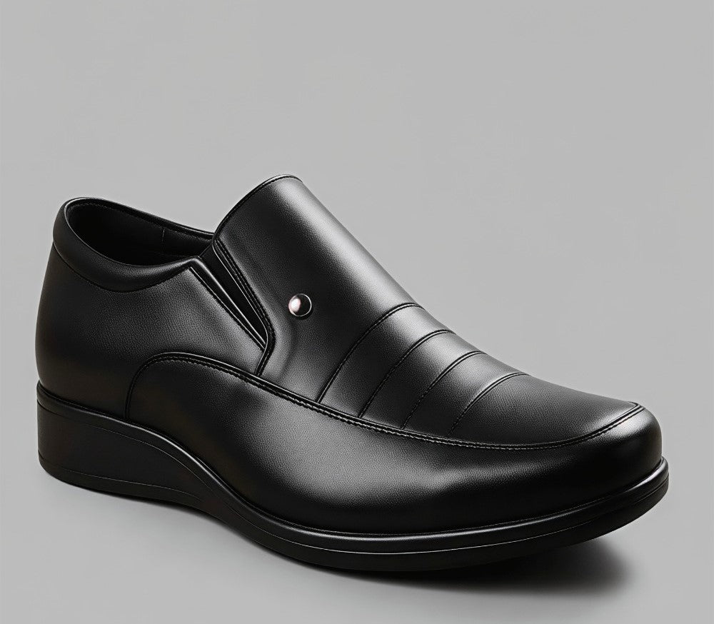 Men's Synthetic Leather Solid Slip - On Formal Shoes - Black