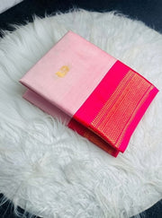 Women's Cotton Silk Solid Saree With Unstitched Blouse - 5.5 Mtr (Pink) - POPNOVA saree