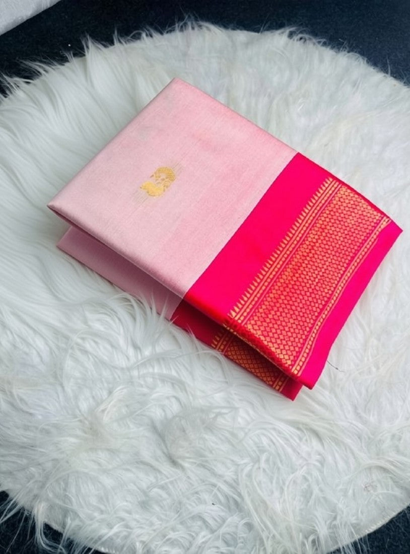 Women's Cotton Silk Solid Saree With Unstitched Blouse - 5.5 Mtr (Pink) - POPNOVA saree