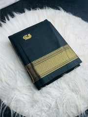 Women's Cotton Silk Solid Saree With Unstitched Blouse - 5.5 Mtr (Black) - POPNOVA saree