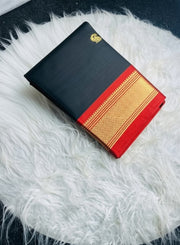 Women's Cotton Silk Solid Saree With Unstitched Blouse - 5.5 Mtr (Black-Red) - POPNOVA saree