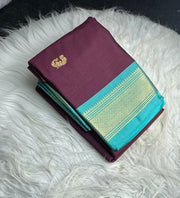 Women's Cotton Silk Solid Saree With Unstitched Blouse - 5.5 Mtr (Purple-Turquoise) - POPNOVA saree