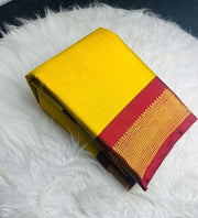Women's Cotton Silk Solid Saree With Unstitched Blouse - 5.5 Mtr (Yellow-Red) - POPNOVA saree