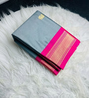Women's Cotton Silk Solid Saree With Unstitched Blouse - 5.5 Mtr (Grey-Pink) - POPNOVA saree