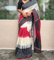 Women's Linen Checkered Saree With Unstitched Blouse - 5.5 Mtr (Multicolor) - POPNOVA saree
