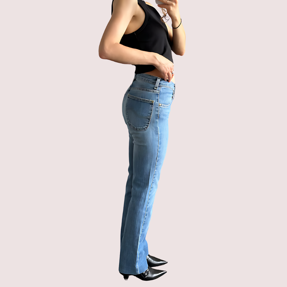 Women's Light Blue High-Waist Denim Jeans - POPNOVA