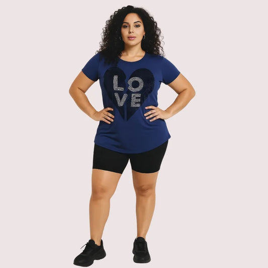 Navy Blue "LOVE" Graphic Casual Tee