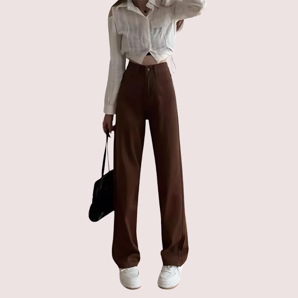 Women's Brown High-Rise Wide-Leg Jeans - POPNOVA