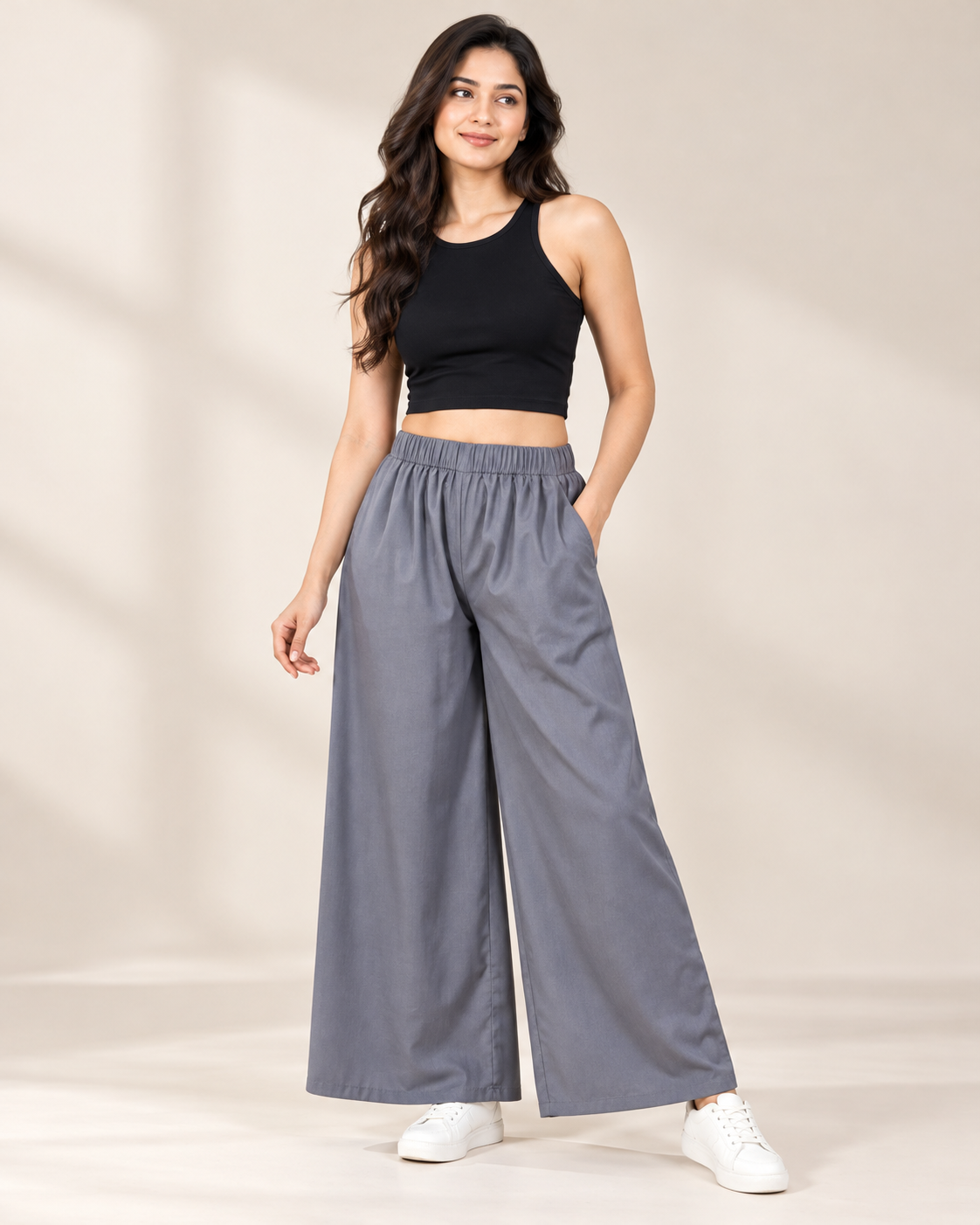 Women's Casual Rayon Solid Ankle Length Palazzo (Grey, Free Size)
