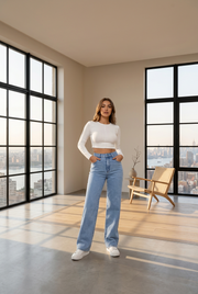 Women's Washed High-Waist Straight Jeans - POPNOVA