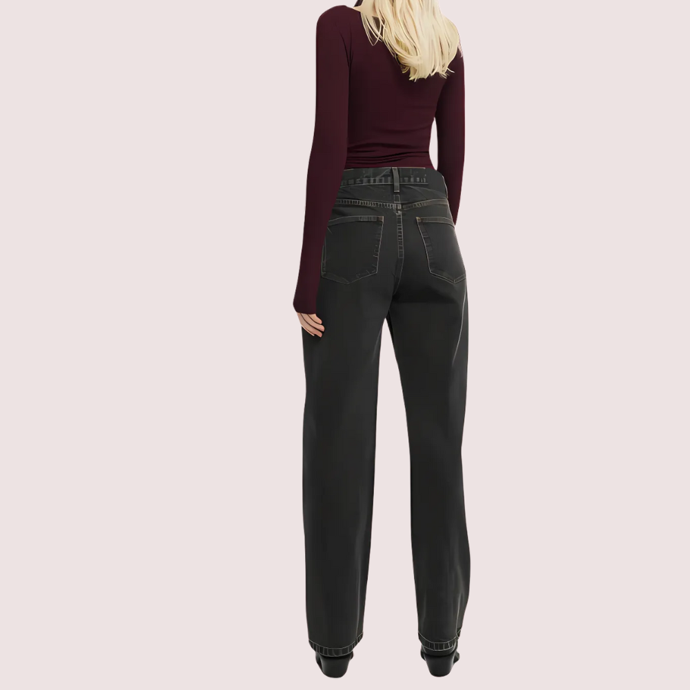Women's Smokey Black Loose Straight-Leg Jeans - POPNOVA
