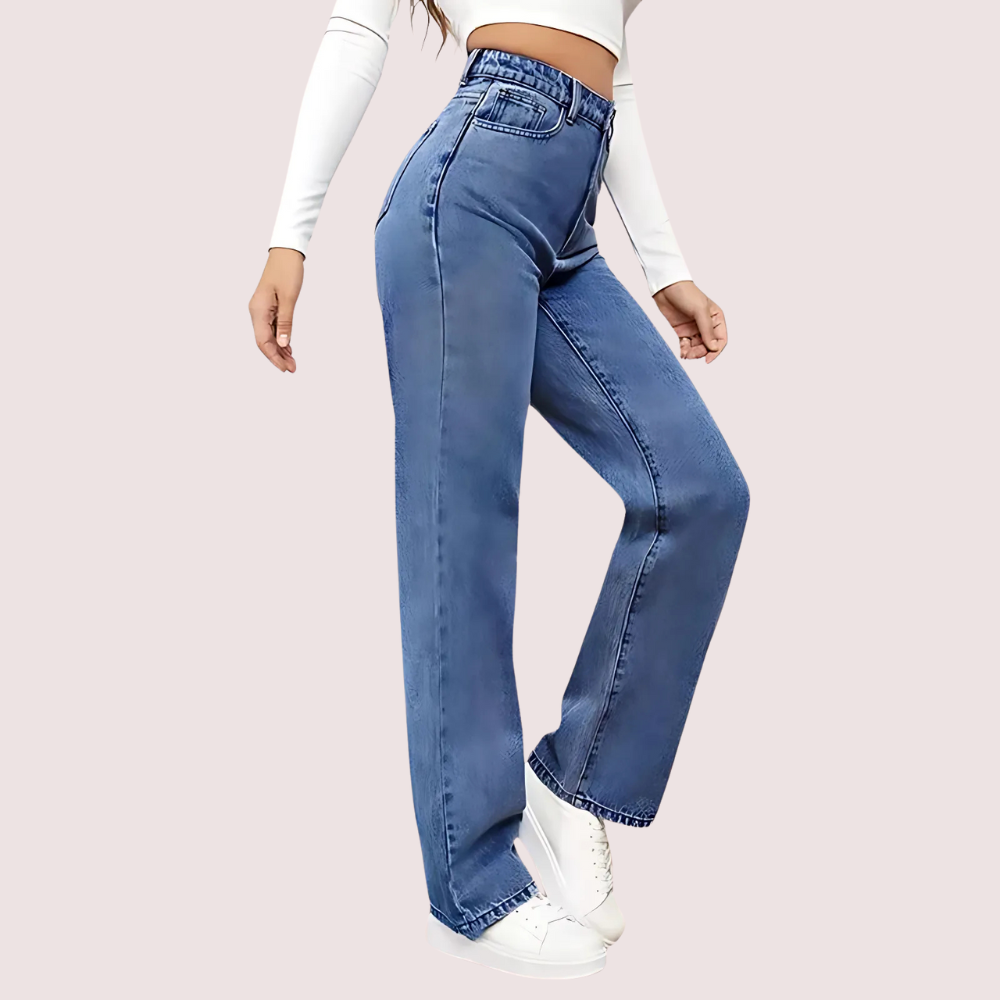 Women's Washed High-Waist Straight-Leg Jeans - POPNOVA