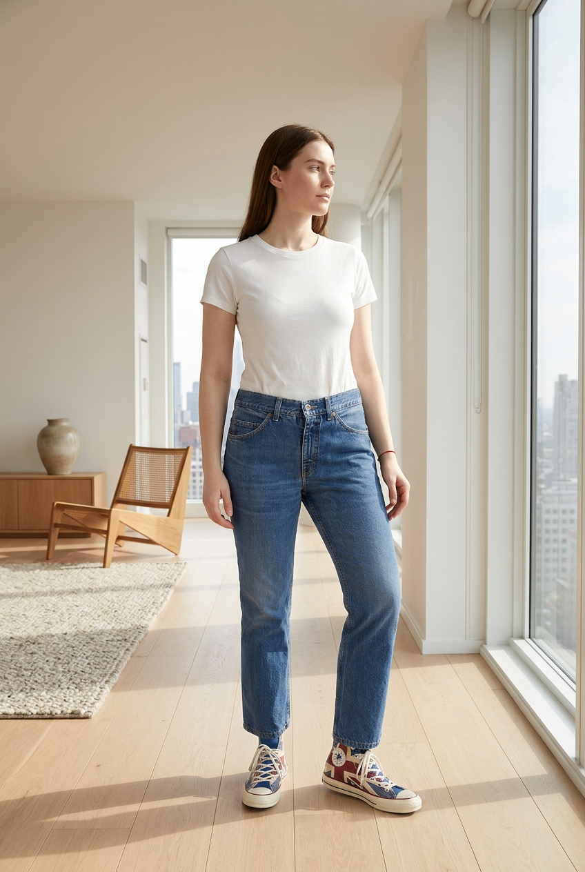 Women's 90s Blue Denim Straight-Leg Jeans - POPNOVA