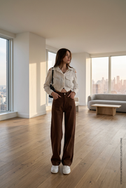 Women's Brown High-Rise Wide-Leg Jeans - POPNOVA