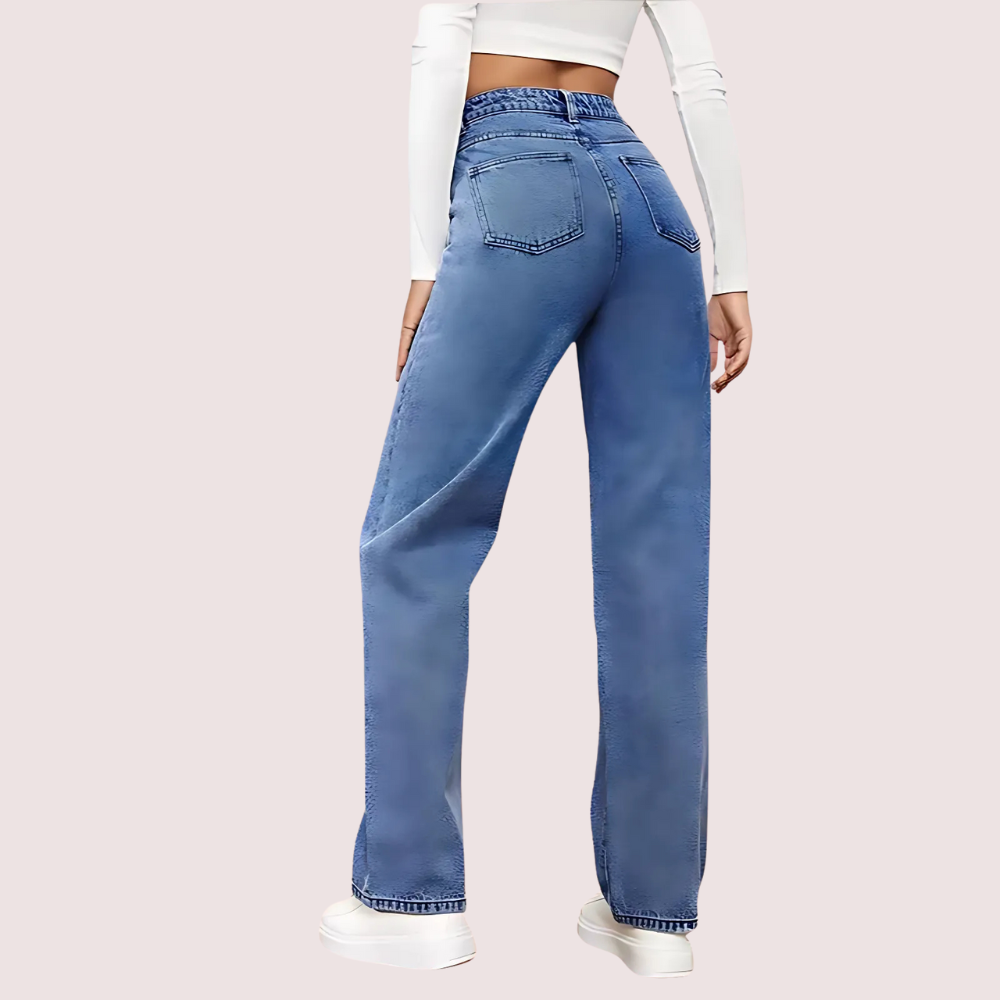 Women's Washed High-Waist Straight-Leg Jeans - POPNOVA